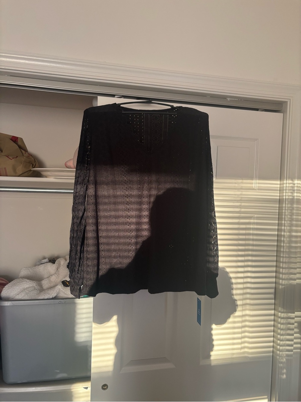Cupshe Black Long Sleeve Sheer Knit Top